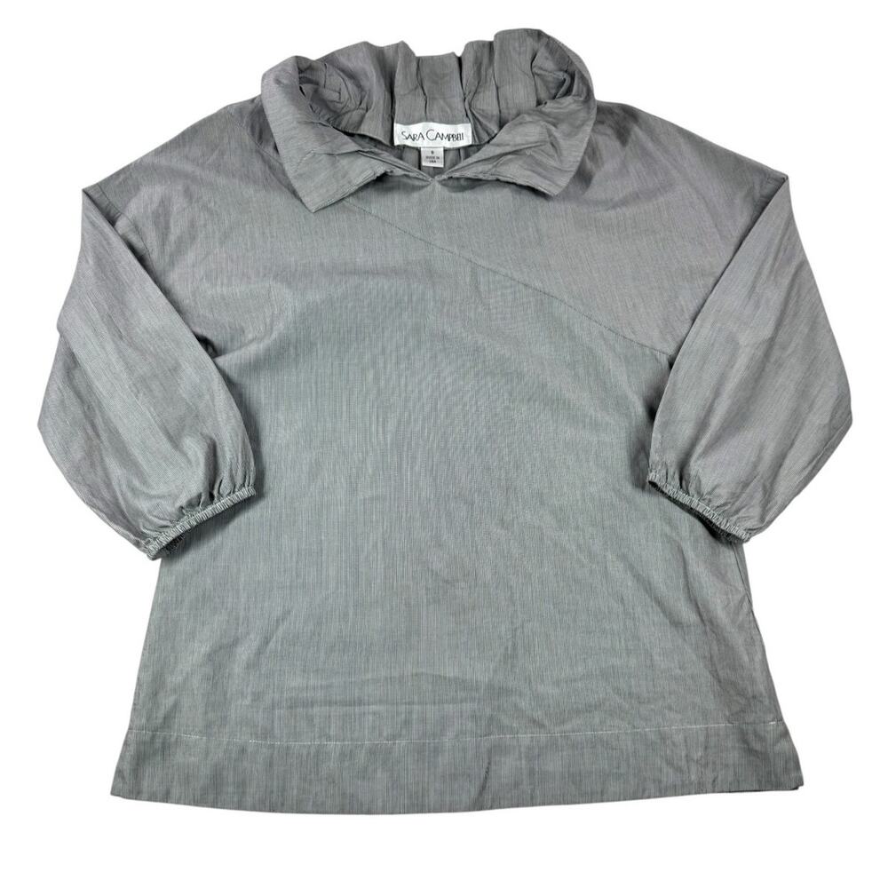 Sara Campbell Gray Pinstripe Blouse 8 Architectural Collar Popover Shirt Cotton